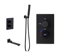 WDSOPK Shower Panel, Digital Bathtub Black Wall Mount Shower Faucet System, Luxury Bathroom Shower Mixer Set,Rain Shower Head Brass Handheld