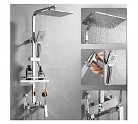 WDSOPK Shower Panel, Digital Chrome Shower Set Faucet Bathroom Hot Cold Mixer Rain System Wall Mount Full Kit Bath Tap Bathtub Silver Luxury Bidet (Thermostatic 01)