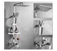 WDSOPK Shower Panel, Digital Chrome Shower Set Faucet Bathroom Hot Cold Mixer Rain System Wall Mount Full Kit Bath Tap Bathtub Silver Luxury Bidet (Thermostatic 1)