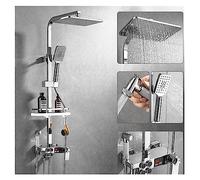 WDSOPK Shower Panel, Digital Chrome Shower Set Faucet Bathroom Hot Cold Mixer Rain System Wall Mount Full Kit Bath Tap Bathtub Silver Luxury Bidet (Thermostatic 03)
