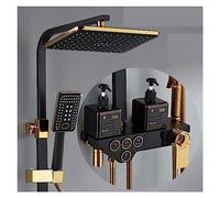 WDSOPK Shower Panel, Digital Shower Set Bathroom Hot Cold Thermostatic Shower System Wall Mount Mixer Bath Faucet Square Head SPA Rainfall Full Kit (Thermostatic 05)