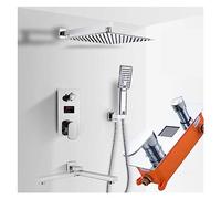 WDSOPK Shower Panel, Digital Temperature Display Shower System,Chrome Bathroom Shower Faucet Set,Embedded in Wall Rainfall Shower Head Mixers (10 Inch 3 Ways)