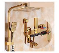 WDSOPK Shower Panel, Gold Shower Set Bathroom Thermostatic Digital Shower System Wall Mount Hot Cold Mixer Smart Bath Faucet Square Head SPA Rain Tap (Thermostatic 04)