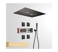 WDSOPK Shower Panel, High End Black Bathroom Shower System,Intellint Digital Display Wall Type Key Design, Four Function Cold and Hot Shower Shower (Brushed Grey 01)