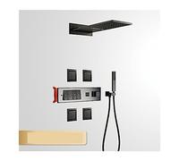 WDSOPK Shower Panel, High End Black Bathroom Shower System,Intellint Digital Display Wall Type Key Design, Four Function Cold and Hot Shower Shower (Brushed Grey 1)