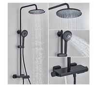 WDSOPK Shower Panel, LCD Digital Display Rainfall Shower Systems, Black Shower Faucets Sets,Bidet Faucet with Spray 3-Way Bathroom Shelf Shower Faucet (Nero 1)