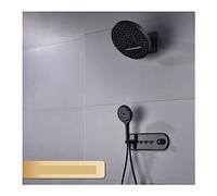 WDSOPK Shower Panel, Luxury Black Brass Bathroom Shower System,intellint Digital Display Design, Cold & Hot Dual Control White Concealed Shower Tap (Matte Black 1)