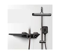 WDSOPK Shower Panel, Luxury Gun Gray Brass Bathroom Shower System, Digital Display Design Waterfall Water Outlet Cold & Hot Dual Control Shower Tap (Brushed Grey 1)