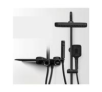 WDSOPK Shower Panel, Luxury Gun Gray Brass Bathroom Shower System, Digital Display Design Waterfall Water Outlet Cold & Hot Dual Control Shower Tap (Matte Black 01)