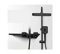 WDSOPK Shower Panel, Luxury Gun Gray Brass Bathroom Shower System, Digital Display Design Waterfall Water Outlet Cold & Hot Dual Control Shower Tap (Matte Black 1)