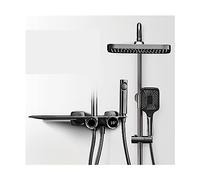 WDSOPK Shower Panel, Luxury Gun Gray Brass Bathroom Shower System, Digital Display Design Waterfall Water Outlet Cold & Hot Dual Control Shower Tap (Brushed Grey 01)