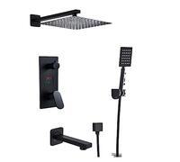 WDSOPK Shower Panel, Matte Black Bathroom Shower Faucet Set, Digital Display Rain Black Bath Shower System,Waterfall Shower Bathtub Mixer Tap (3 Ways 16 Inch a)