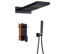 WDSOPK Shower Panel, Matte Black Digital Display Shower Faucet Rain Waterfall Shower Hot Cold Water Mixer Tap for Bathroom LCD Screen Shower Mixer