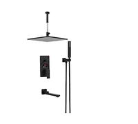 WDSOPK Shower Panel, Matte BlackChrome Digital Shower Faucets Set,Waterfall Bathroom Shower Faucet,Shower Head 3-Ways Digital Display Mixer (10 Black Ceiling 1)