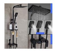 WDSOPK Shower Panel, Thermostatic Shower System,Digital Display Bathroom Black Faucet, Mixer Tap Bathtub 3-Way Rain Shower Set Rainfall Shower (4 Types Thermostatic 1)
