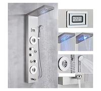WDSOPK Shower System Set Black LED Shower Panel Waterfall Rain Shower Faucet Set SPA Massage Jet Bath Shower Column Temperature Display Mixer Tap Tower Waterfall Shower for Bathroom (8006x Brushed)