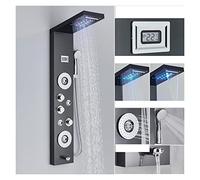 WDSOPK Shower System Set Black LED Shower Panel Waterfall Rain Shower Faucet Set SPA Massage Jet Bath Shower Column Temperature Display Mixer Tap Tower Waterfall Shower for Bathroom (8006x Black)