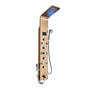 WDSOPK Shower System Set LED Bathroom Shower Panel 6 Modes Intelligent LCD Shower Column Rose Gold Rain Waterfall Bath Systems with Massage Jet Mixer Tap Waterfall Shower for Bathroo (Golden 8009)