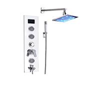 WDSOPK Shower System Set Refined LED Shower Panel and Shower Head Free Combination Wall Mounted Chrome Shower Faucet 4 Function Bathroom Faucet Waterfall Shower for Bathroom (Type a 8 Inch One Size)