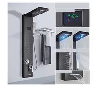 WDSOPK Shower System Set Stainless Steel Shower Panel Tower System Led Shower Panel 5 Function Bathroom Shower Faucet Wall Mounting Black Cold and Hot Shower Column Waterfall Shower (8012 Black)