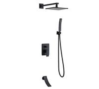 WDSOPK Shower Taps with Waterfall Tub Spout, Brass 3 Function Bathroom Faucet Shower Rainfall, Shower Set with Hand Shower and Shower Hose Kit,Black,8 Inch (Black 8 Inch)