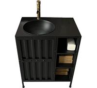 WDSOPK Sink Art - Mueble de lavabo de pie y armario completo brillante para debajo del lavabo (negro sin espejo)