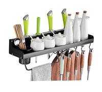 WDSOPK Spice Racks Wall Mounted Kitchen Ingredients Spices Organiser Self-Adhesive Storage Aluminum Strip Hook Black For Restaurant Bathroom-Double Cup 50Cm