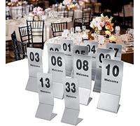 WDSOPK Stainless Steel Table Signs Table Number Set 1-25/1-50 - Tent Style Table Number Stands For Restaurants/Bars/Cafes/Hotel, Double-Sided Digital Labels, To Be Seated Quickl(11 To 20)