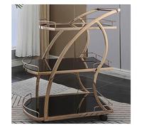 WDSOPK Storage Cart Wrought Iron Trolley, Hotel Service Car, Restaurant/Bar Dedicated 3-Layer Trolley Tempered Glass Panel Wine Cart, Hot Pot, Storage Cart(Rose Gold-A)