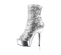 WDUDSUDUW Botines de tacón alto con purpurina para mujer, elegantes, puntera abierta, holgados, para fiestas, bailes, discotecas, Silver, 41 EU