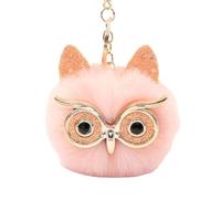 WDUDSUDUW Llavero con forma de búho con pompón de piel sintética, para bolso de mujer, bolso de escuela, móvil o colgante para coche, rosa coreano