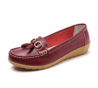 WDUDSUDUW Mocasines clásicos de cuero para mujer zapatos de barco Slip-On Casual Mocasines de Paseo Zapatos de Suela Suave, B Burgundy, 38 EU