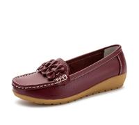 WDUDSUDUW Mocasines clásicos de cuero para mujer, zapatos náuticos, cómodos, mocasines de suela suave, A Burdeos, 41 EU