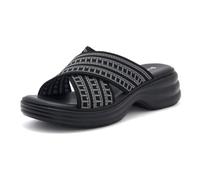 WDUDSUDUW Sandalias De Cuña Para Mujer Con Soporte Del Arco Sandalias Negras Cómodas Suelas Gruesas Para Mujeres, Negro , 37.5 EU