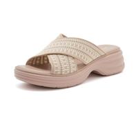 WDUDSUDUW Sandalias De Cuña Para Mujer Con Soporte Del Arco Sandalias Negras Cómodas Suelas Gruesas Para Mujeres, beige, 36.5 EU