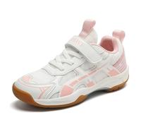 WDUDSUDUW Zapatillas de bádminton para niños y niñas, zapatos de tenis de mesa para todos los lugares, fuerte agarre y absorción de impactos (para niños grandes y pequeños)., Polvo blanco, 34 EU