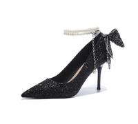 WDUDSUDUW Zapatos elegantes de tacón alto con diamantes de imitación y punta puntiaguda para mujer, para bodas, fiestas y bailes de graduación, Negro 3 35, 38.5 EU