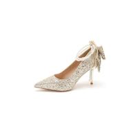 WDUDSUDUW Zapatos elegantes de tacón alto con diamantes de imitación y punta puntiaguda para mujer, para bodas, fiestas y bailes de graduación, Dorado 2 56, 38 EU