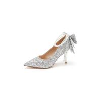 WDUDSUDUW Zapatos elegantes de tacón alto con diamantes de imitación y punta puntiaguda para mujer, para bodas, fiestas y bailes de graduación, Plata 2 56, 38.5 EU