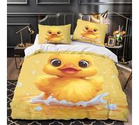 WDVBAIIOE Lindo Patito 3D Impresión Funda de edredón 3pz Microfibra Resistente Animalito de Dibujos Animados Edredón Funda 2 Fundas Lavable a máquina Adolescentes Adultos Single（140x200cm）