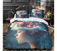 WDVBAIIOE Paisaje Urbano de fantasía 3D Impresión Edredón Funda 3pz Microfibra Transpirable Surrealista de ensueño Funda de edredón 2 Fundas Cremallera Oculta Decoración habitación Adolescentes