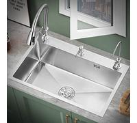 WDWDW Fregadero de Cocina de un Solo Seno, estación de Lavado de Manos de Acero Inoxidable 304 para el hogar con Grifo extraíble y Lavadora de Vasos a presión, para lavandería en el Patio Trasero.