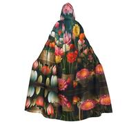 WDXQHY Capa con capucha de flores en una canasta de Halloween con estampado completo de poliéster para fiestas de cosplay, bailes de máscaras, cómics, tela ligera y cómoda que no pica con cierre de