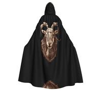 WDXQHY Capa con capucha de la cabeza de una vieja cabra de Halloween, capa de poliéster con estampado completo para fiestas de cosplay, bailes de máscaras, cómics, tela ligera y cómoda que no pica con