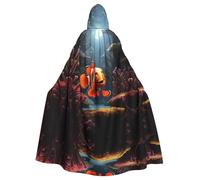 WDXQHY Capa de poliéster con capucha de coral y pez payaso para Halloween, para fiestas de cosplay, bailes de máscaras, cómics, tela ligera y cómoda, sin picazón, con cierre de corbata