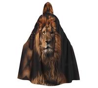 WDXQHY The Lion's Gaze - Capa con capucha de Halloween con estampado completo de poliéster para fiestas de cosplay, bailes de máscaras, cómics, tela ligera y cómoda que no pica con cierre de corbata