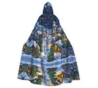 WDXQHY Village in the Snow - Capa con capucha de Halloween con estampado completo de poliéster para fiestas de cosplay, bailes de máscaras, cómics, tela ligera y cómoda que no pica con cierre de