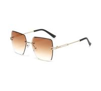 WDZAYXC Gafas de sol cuadradas sin montura para mujer y hombre, lentes de color degradado de moda, marco de metal dorado y templo negro, protección UV gafas de moda, Marrón degradado