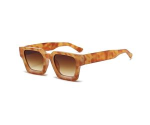 WDZAYXC Gafas de sol rectangulares vintage para hombre y mujer, estilo retro, protección UV400, Amarillo Leopardo/Tea