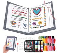 WDZGX Libro de Puntadas de Bordado Embroidery Stitch Book Kit Principiantes con Patrones & Herramientas de Costura para Principiantes Adultos Amantes de las Manualidades (Set E-1)